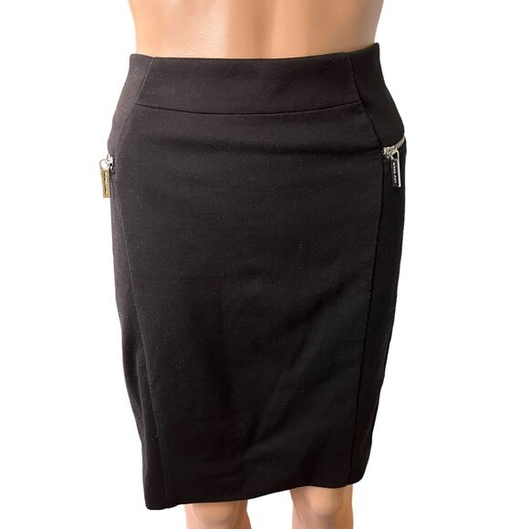 MICHAEL Michael Kors Knit Silver Zipper Pencil Skirt 10 Career Work Date Preppy - Picture 1 of 5